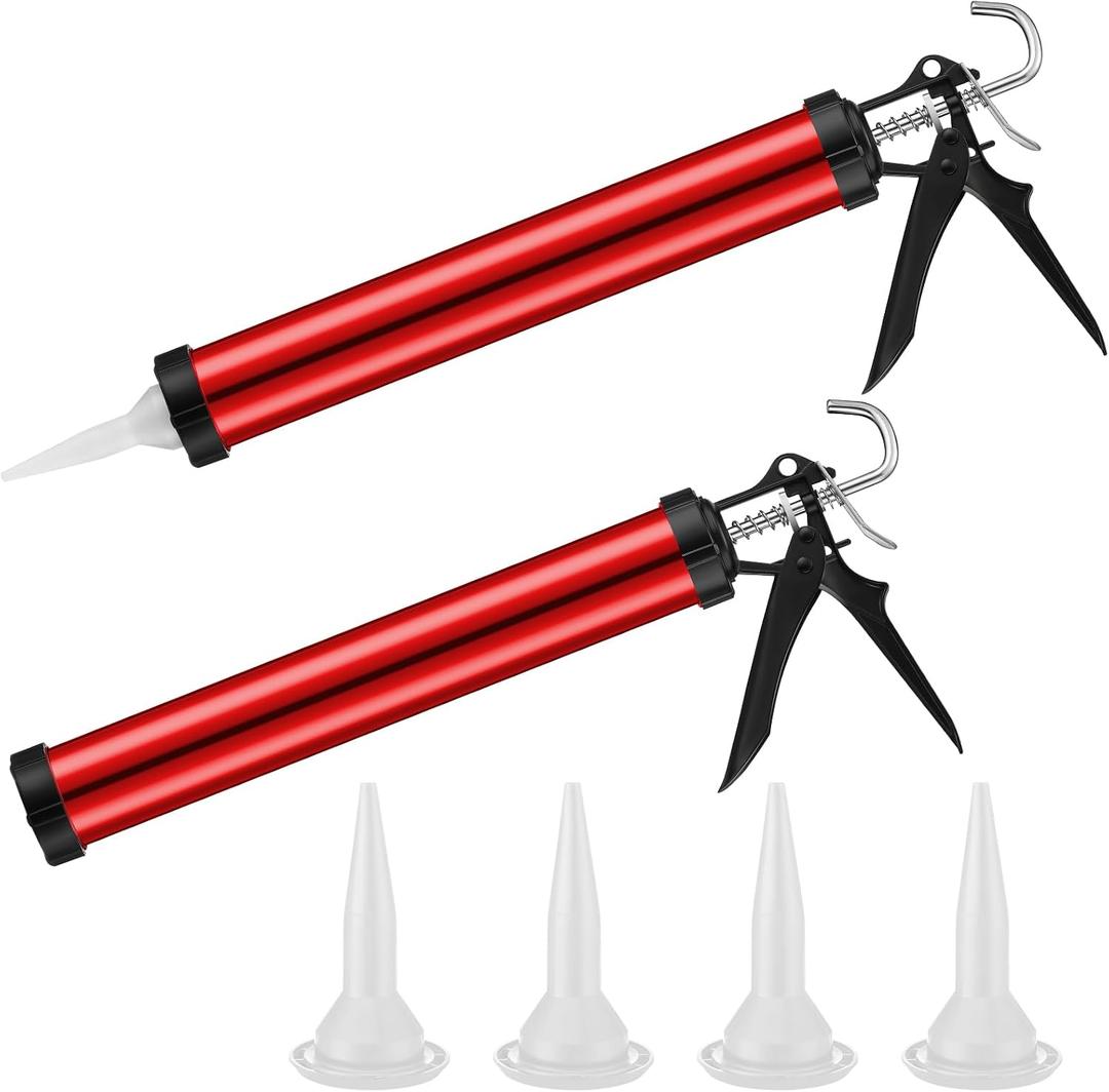 Lasnten 2 Pack Sausage Caulking Gun with 4 Cone Nozzles, Red