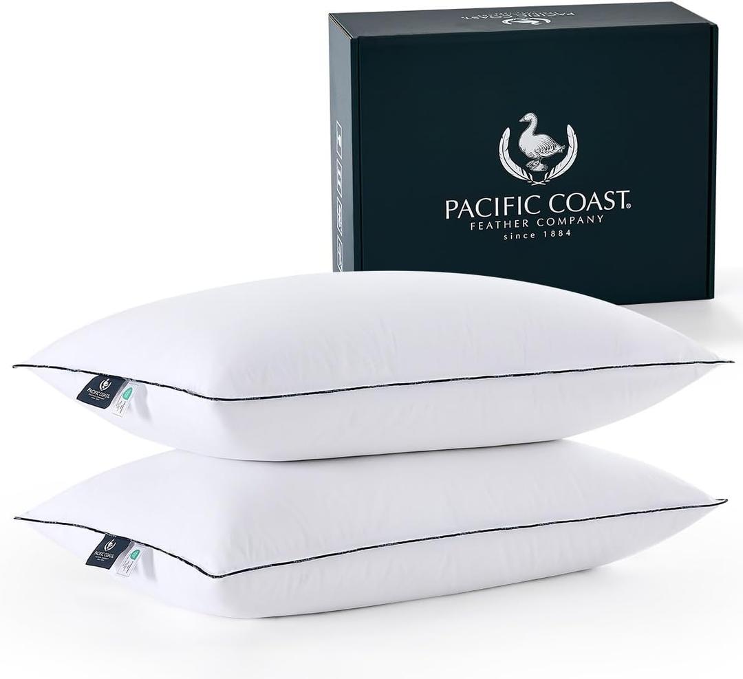 Pacific Coast Pillows Queen Size Set of 2, Goose Down Fiber Bed Pillows for Sleeping, Hotel Pillows, Downproof, Medium, White