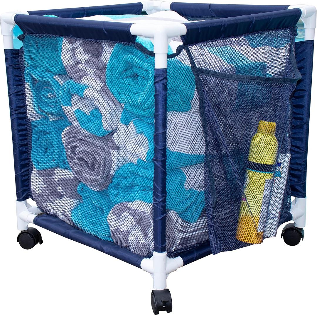 Essentially Yours Rolling Pool Storage Small Organizer Bin, (18" W x 18" L x 20" H), Blue / White Style 417244