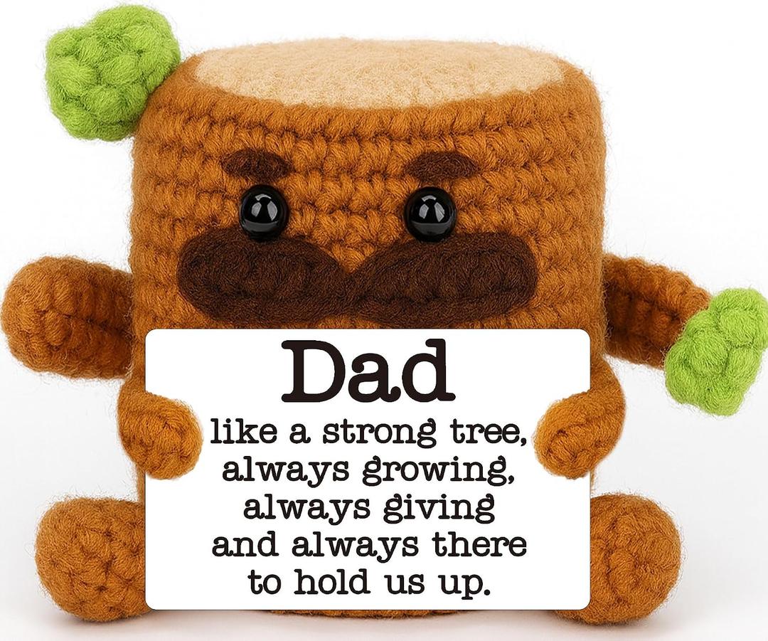 Dad Fathers Day Gift from Daughter Son, Cute Fathers Day Birthday Thank You Gifts for Father Daddy Stepdad from Wife Kids, Handmade Crochet Tree