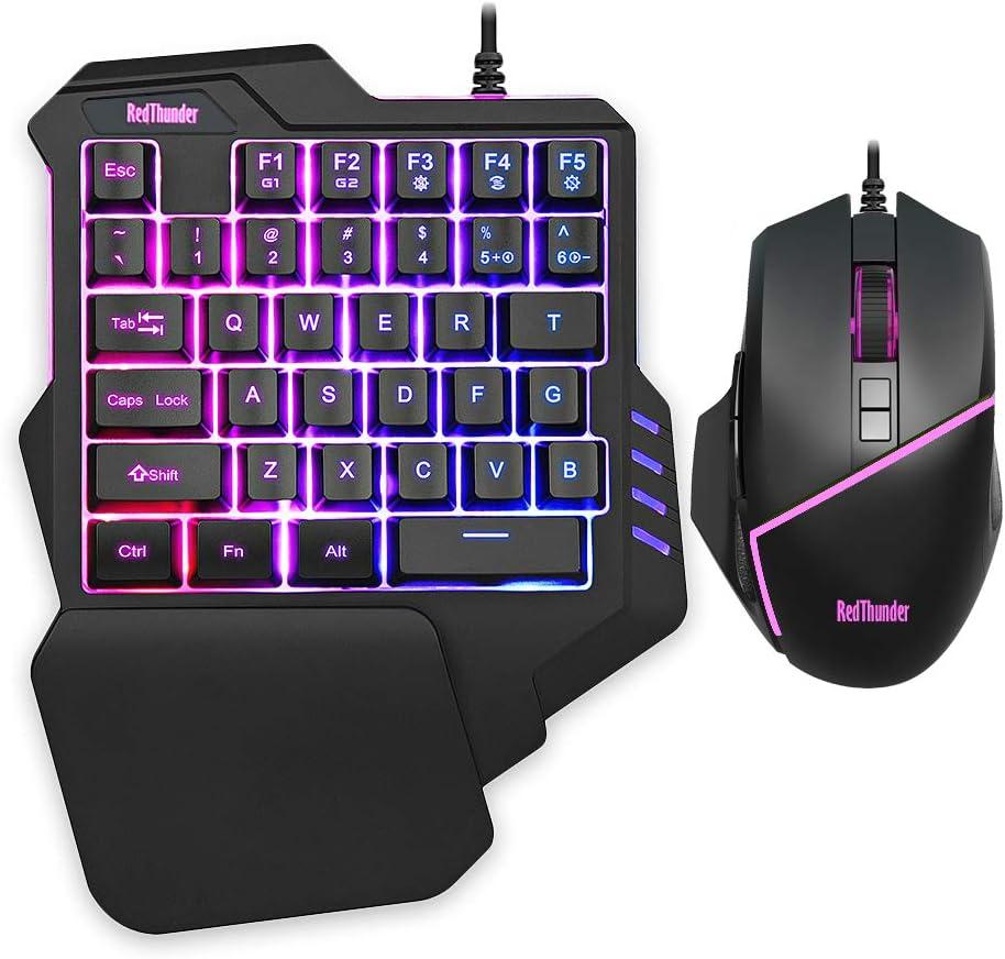 RedThunder One-Handed RGB Gaming Keyboard and Mouse Combo, 35 Keys Mini Gaming Keypad, 6400 DPI Mouse, Portable Game Controller for PC Gamer