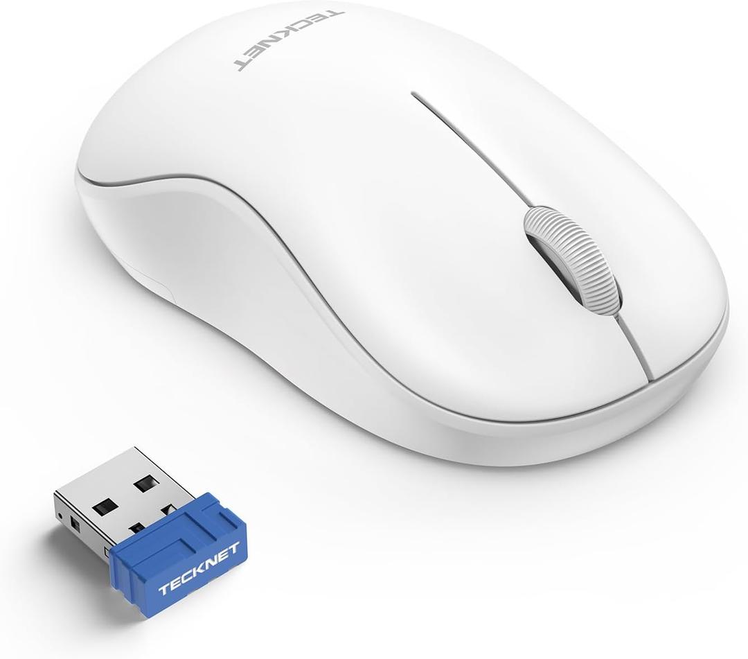 TECKNET Wireless Mouse for Laptop, 2.4G Silent Mouse Quiet Click, Small Portable Computer Mouse, 5 DPI Levels, Cordless Mice for PC, Chromebook, Mac - White
