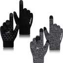Achiou Winter Gloves for Men Women, 2 Pairs Touch Screen Texting Warm Running Gloves Thermal Soft Knit Lining, Elastic Cuff
