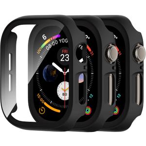 Adorve Compatible with Apple Watch Series 11 46mm Screen Protector/Series 10 46mm Case, Hard PC Face Cover with Tempered Glass Overall Protection Anti-Scratch Bumper Cases for iWatch Accessories (Black/Black/Black)