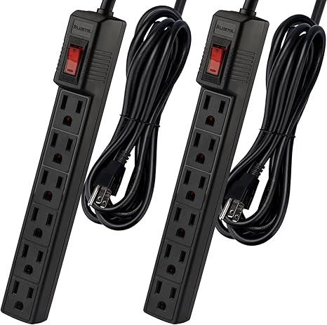 Power Strip Surge Protector 10 FT - 6 Outlets Surge Protector, 1875W/15A 90 Joules, Overload & Surge Protection, Wall Mount for Home Office, ETL Listed Black, 2 Pack