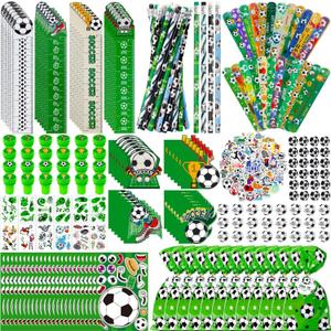 388 Pcs Soccer Party Favors 24 Sets Soccer Goodie Bag Stuffers Mini Cards Pencil Sharpener Eraser Tattoos Stickers Bracelets Team Gift Ideal for Birthday Party Decorations Supplies