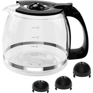 12 Cup Coffee Machine Glass Carafe Replacement for Mr. Coffee - With Heads Three Different Heights, Universal Carafe Coffee Maker Pot Accessory Easy Pour Spout and Comfortable Grip Handle,Black