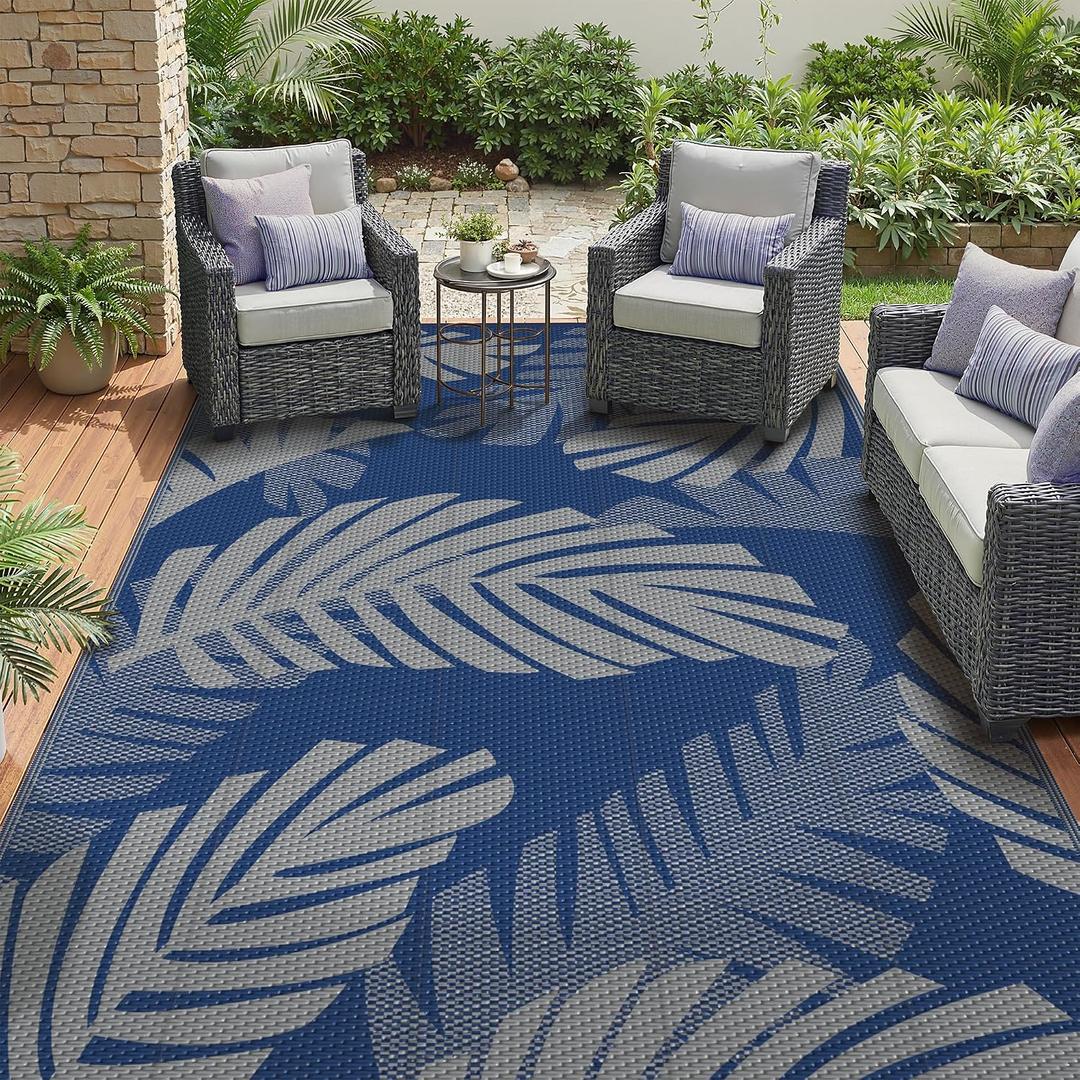 GENIMO Outdoor Rug, Waterproof Plastic Rugs for Patio, 5'x8' Bluegrey