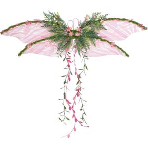 Pink Fairy Wings for Adult - Butterfly Wings for Women Mother Nature Costume Woodland Elf Wings with Pink Flowers Leaves and Vines for Renaissance Renfaire Fantasy Fairy Costume Cosplay