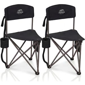 2 Pack Folding Camping Tripod Stool with Backrest & Cup Holder, Lightweight Portable Outdoor Chairs for Adults, Compact 3-Leg Seat for Fishing, Hunting, Hiking & Travel w/Bag - Black