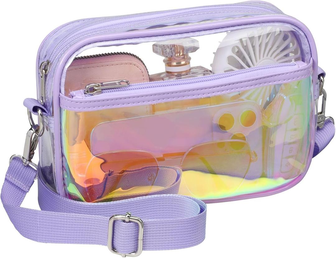 PACKISM Clear Bag for Stadium Events - Clear Purses for Women Stadium Crossbody Concert Bag for Game Day, Sports, Festival (Holographic Purple)
