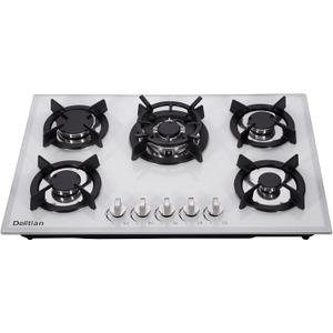 30 Inch Gas Cooktop DTW5701 White Tempered Glass Stovetop, 5 Burners LPG/NG Convertible Stove Thermocouple Protection Cooktop