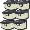 Aootek New Solar Motion Sensor Lights 120 LEDs with Lights Reflector,270 Wide Angle, IP65 Waterproof, Step Lights for Front Door, Yard, Garage, Deck (Black, Daylight White, 6-Pack)