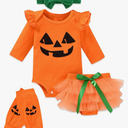 fioukiay Newborn Baby Girls Halloween Clothes Outfits Infant 4pcs Bodysuit Romper Shorts Clothing Sets 52 Preemie