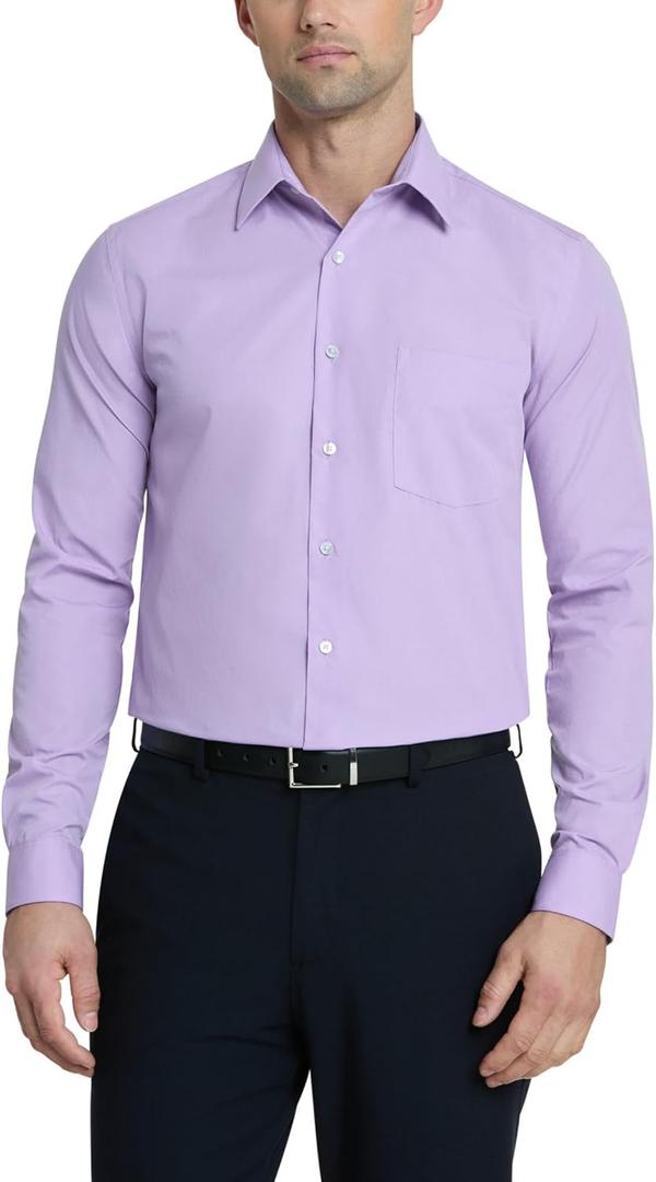 Van Heusen Mens Dress Shirt Regular Fit Poplin Solid (15.5" Neck 32"-33" Sleeve, Lavender)