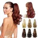 ShulaSHOP Brown Ponytail Extension,14" Short Curly Wavy Claw Clip in Ponytails Hair Extensions Natural Soft Synthetic Hairpiece for Women