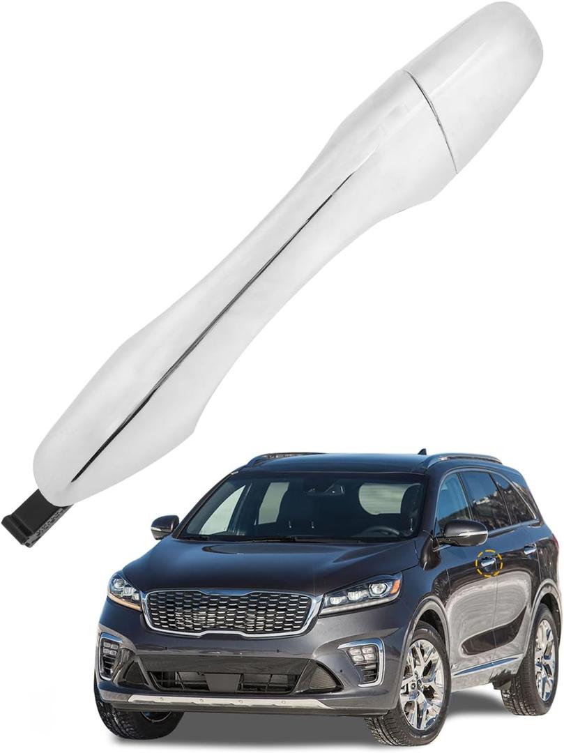 Rear Left Door Handle w/End Cap Cover, Compatible with Kia Sorento 2016-2020, Chrome Exterior Rear Left Driver Side Door Handle, Replace# 82651-C5010, 83652-C5010, Outside Outer Left Door Part