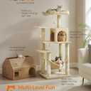 Feandrea Cat Tree, 55.1-Inch Cat Tower, Plush Multi-Level Condo with 4 Scratching Posts, 2 Perches, Hammock, Cave, Beige UPCT161M01