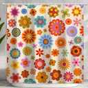 Retro Flower Shower Curtain, Groovy Vintage Hippie Funky 70s Sun Flowers Shower Curtains for Bathroom Decor, Boho Colorful Floral Shower Curtain Set with 12 Hooks, 47X64IN Bath Decor (Orange)