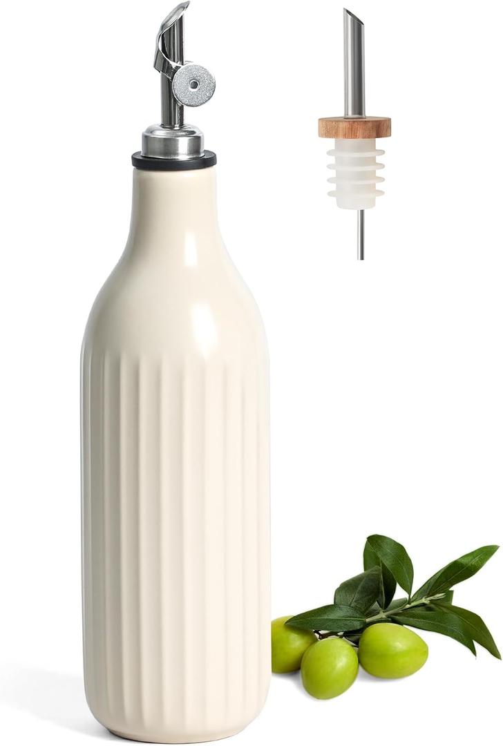 FUN ELEMENTS Olive Oil Dispenser Bottle, 19 oz Oil Dispenser for Kitchen and Vinegar Dispenser Bottle, Suitable for Vinegar, Coffee Syrups & Other Liquids, Off White