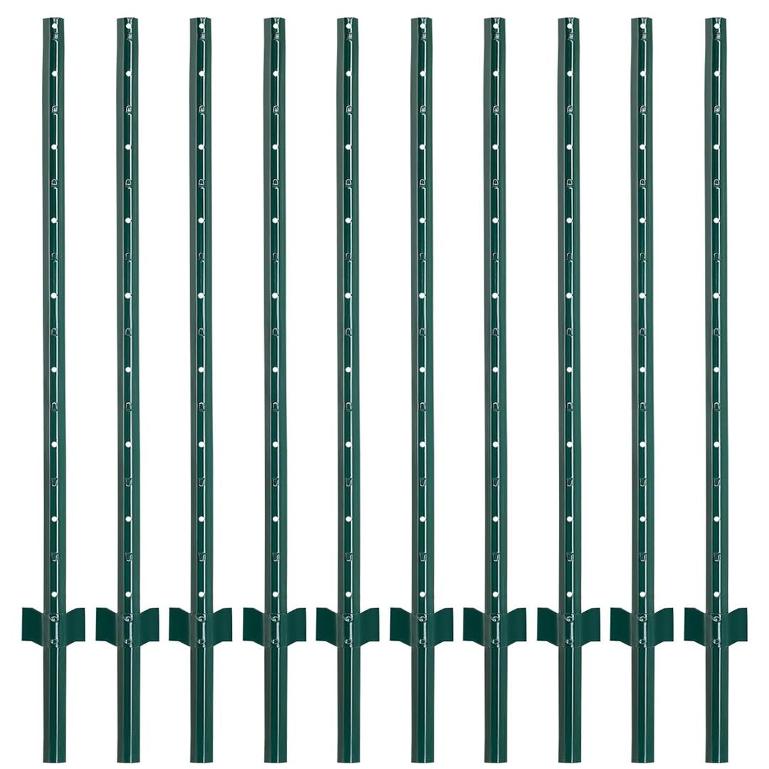 Fence 4.8 Feet Posts Sturdy Duty Metal Fence Post, Pack of 10, No Dig Garden U Post for Wire Fencing Steel Post for Yard, Outdoor Wire (4.8 Feet)