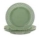 Graceful Basketweave Wide Rim 12 inch Dinner Plates, Extra Large Round Platter Scallop Serving Tray Set of 4, for Restaurant, Kitchen, Party, Home, Wedding, Gift, Microwave Dishwasher Safe, Sage Green