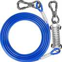 Tresbro 15 ft Dog Tie Out Cable, Heavy Duty Dogs Chain for Outside with Spring Swivel Lockable Hook, Pet Runner Cable Leads for Yard, Silver Line Tether for Small Medium Large Dogs Up to 500 LBS (Blue)