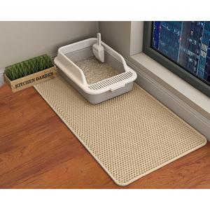 HCY&WLD Cat Litter Mat, 45x26 Inch Extra Large&Long Double Layer Cat Litter Box Mat, EVA Non-Slip, Waterproof Urine Proof Cat Litter Catcher Mat, Easy Clean Scatter Control (45x26 Inch, Khaki)