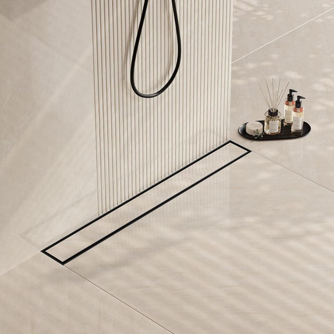 Neodrain 28 in Matte Black Linear Shower Drain- with 2-in-1 Flat & Tile Insert Cover, 304 Stainless Steel Rectangle Shower Floor Drain,Floor Shower Drain
