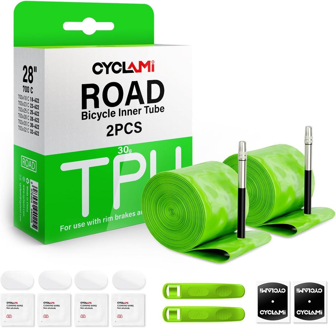 2-Pack CYCLAMI TPU Inner Tube 700C x 18/23/25/28/30/32C for Road Bike Tire Metal/Plastic Presta Valve Upgraded Durability Bicycle Tube 45/60/80MM Length of French Valve