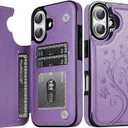Korecase Compatible with iPhone 16 Wallet Case with Card Holder,Butterfly Double Magnetic Back Flip PU Leather Kickstand Card Slots Cover for Girls Women for iPhone 16 (6.1")-Purple