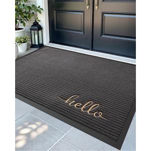 DEXI Front Door Mat Outside Entrance, 4x6 ft Rubber Entry Doormat Heavy Duty, Non Slip Welcome Mats for Inside House Floor Entryway Exterior Patio, Hello Grey