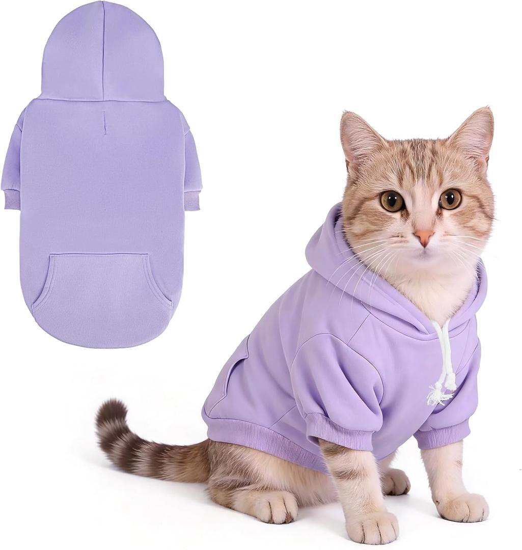 KOOLTAIL Dog Hoodie for Small Medium Dogs Cats, Soft&Warm Pet Sweater with Leash Hole and Pocket Boy Girl, Puppy Fall Winter Jacket Clothes, French Pitbull Cold Weather Coat Sweatshirt, Lavender XS