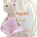 Crochet Stuffed Animal - Adorable Handmade Bunny Daughter Plushie Doll with Pink Dress, Ideal for Infants - Knitted Stuffed Animal Crocheted Stuffed Animals for Newborns
