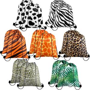 Saintrygo 14 Pcs Animal Print Drawstring Bags Treat Goodie Gift Bags Safari Jungle Party Favors for Zoo Birthday Baby Shower Party Decorations, 10 x 12 Inch