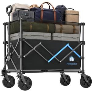 39" Collapsible Wagon Cart, 450 lbs Heavy Duty Folding Wagon with Brakes, Adjustable 150L-300L Utility Wagon with All-Terrain Wheels for Camping, Garden, Beach and Shopping