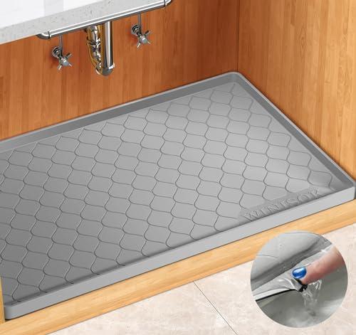 Winisok Silicone Under Sink Mat 22" x 19", kitchen Essentials and Gadgets, Shelf liner and Cabinet Protector, Home Organizers and Storage, Waterproof Bathroom Tray, Light Gray