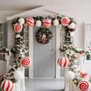 Tuanse 12 Pcs Candy Christmas Decorations Paper Lanterns DIY Ornaments Set with 8 Inch Paper Lanterns 6.6 ft Christmas Garland and Tools for Holiday Xmas Indoor Outdoor Decor(Red White Candy)