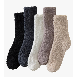 LANLEO 5 Pairs Women's Super Soft Fuzzy Plush Warm Winter Home Sleeping Slipper Socks 5 Pairs Solid Color Style L
