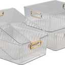 Clear Plastic Storage Bin, 4 Pack Pantry Organizer Containers