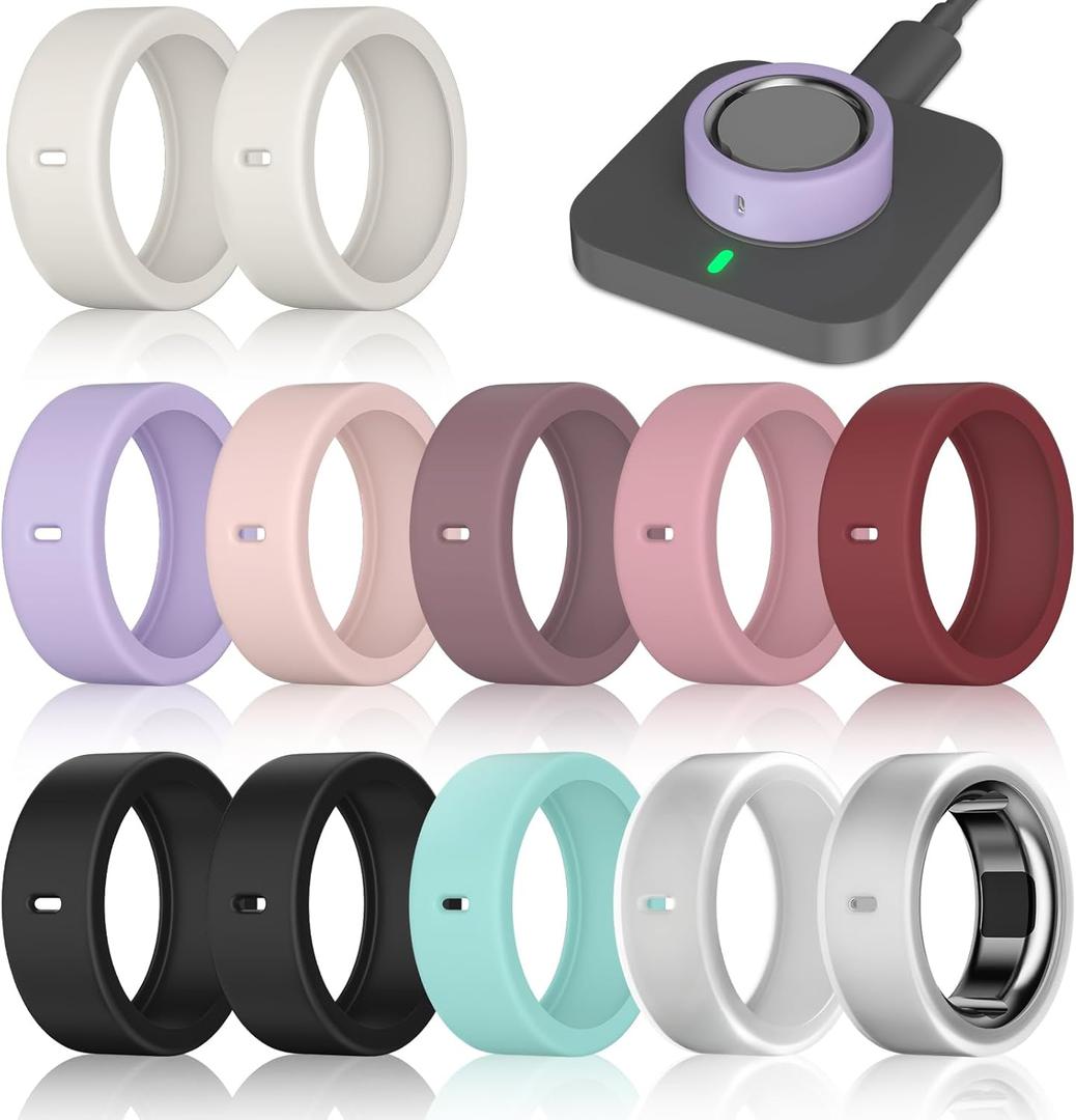 12 Pack Ring Cover Compatible with Oura Ring Gen 4/4 Ceramic, Oura Ring Gen 3 Horizon/Heritage, Surport Charging with Cover on, Anti-Scratch Elastic Silicone Rings Protector for Men Women Working Out (2Black+2Clear+2Star+6 other colors)