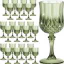 7OZ Plastic Wine Glasses, Reusable Vintage Goblets Unbreakable Drinking Glasses Crystal Water Cups Champagne for Wedding, Parties (24, Light Green), 2.65 Inches X 6.6 Inches