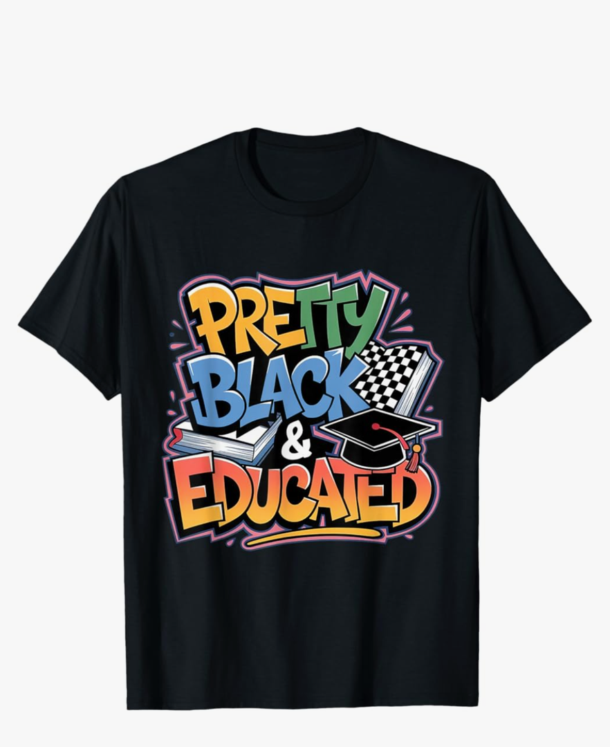 Pretty Black & Educated Colorful Graffiti Black History Kids T-Shirt Size 2 XL