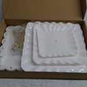 5 Pcs Dessert Table Display Set, White Plastic 2 Pcs Square 3 Tier Cupcake Stand Cup Cake Tower Stand with Metal Rod & 3 Pcs Serving Tray for Baby Shower, Tea Party, Wedding, Birthday Party