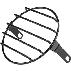 Motorcycle Headlight Grill 65in Side Mount Round Cover Direct Fit for Cruiser Chopper Bobber Custom Bike Iron Construction Retro Easy Installation (Black)