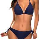 Tempt Me Women Triangle Bikini Sets Halter Two Piece Sexy Swimsuit String Tie Side Bathing Suit (Small, Navy Blue)