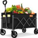 Collapsible Wagon Cart Foldable with 220lbs Weight Capacity, Lightweight Portable Folding Utility Grocery Shopping Cart with Wheels for Camping Sports Beach and Shopping (Black)