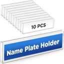 Wonderjune 10 Pack Plastic Cubicle Name Plate Holder 8.5" Wide x 2" High Glass Wall Name Plate Holder Clear Acrylic Sign Display Stand for Home Office Business (Suitable for 1/4" Cubicle Wall)
