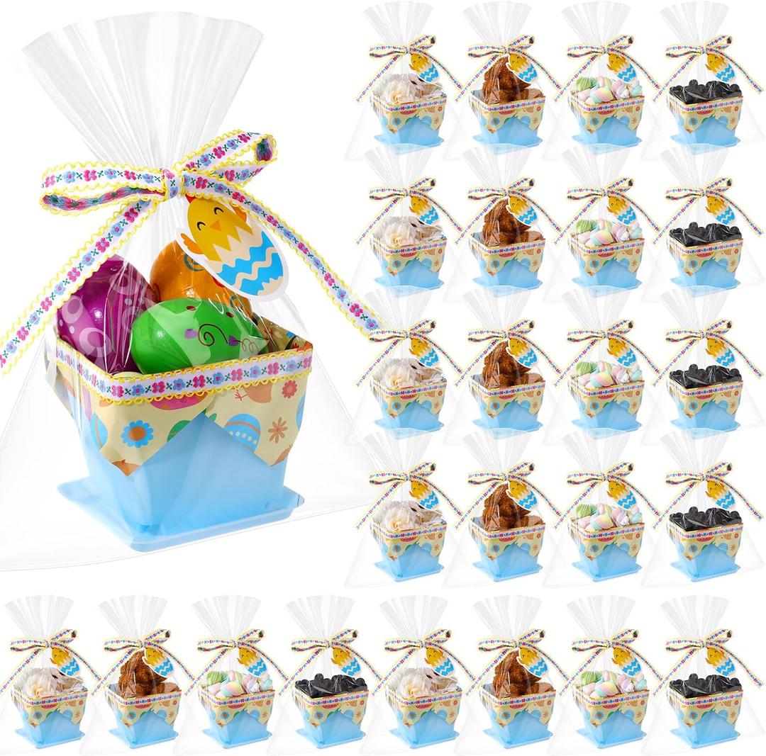 Mimorou 36 Set DIY Mini Easter Basket Stuffers Gift Baskets Empty Bulk Small Plastic Treat Boxes 4 Inch for Candy Snack Cookie Toy Fillers for Easter Egg Hunt Church Spring Party Favors