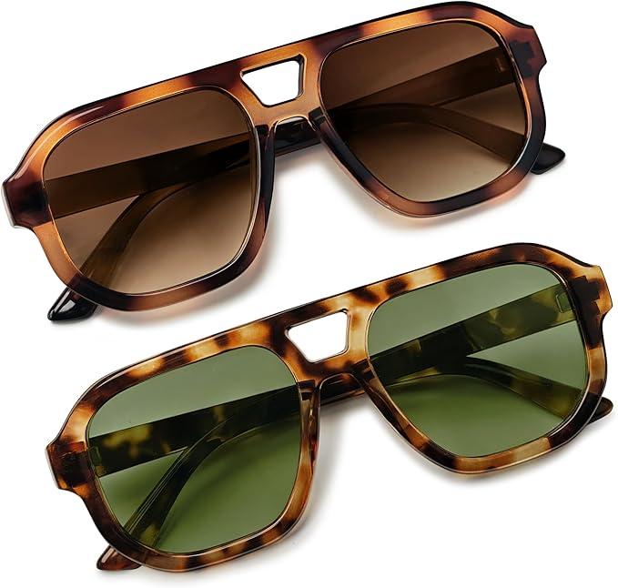 livho Trendy Polarized Square Aviator Sunglasses Women Men Square Eyewear Frame, Retro Sun Glasses for Women Men 2025 Shades (Tortoise/Green)